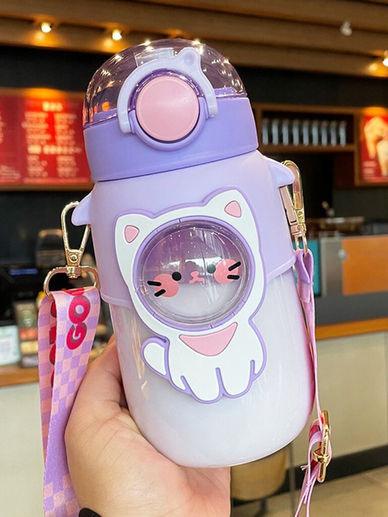 1pc 700ml Kids Water Bottle For School Boys Girls, Cup With Straw, Cute Cartoon Leak-proof Mug, Portable Travel Drinking Tumbler
